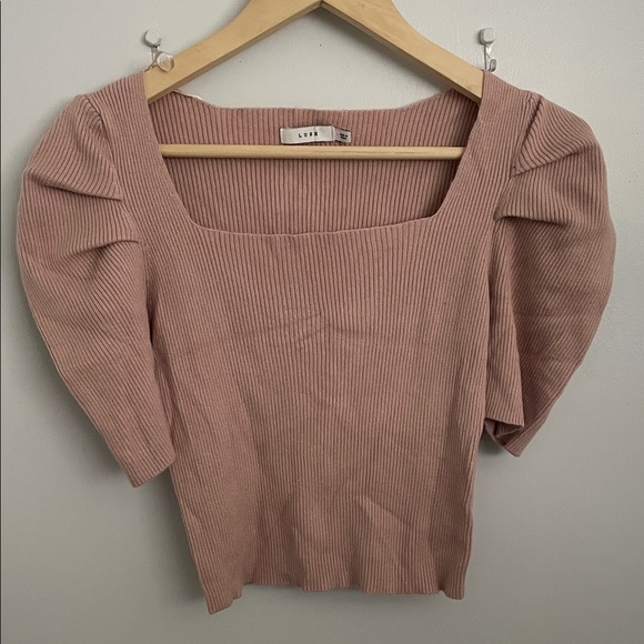 🔵Lush Ribbed Square Neck crop top  Blouse in Soft Pink size s - Picture 1 of 8